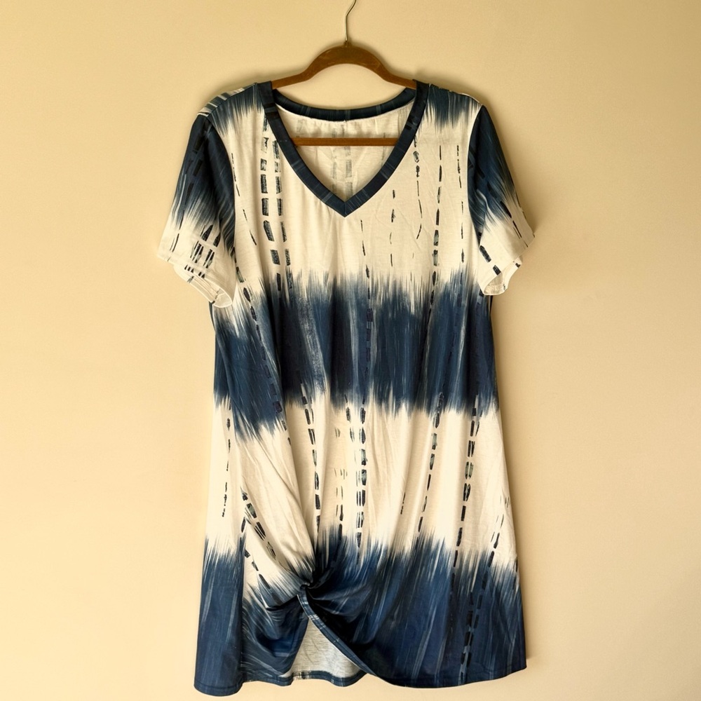Locryz Women's‎ Twist Knot T Shirt Dress - XL - Blue and White